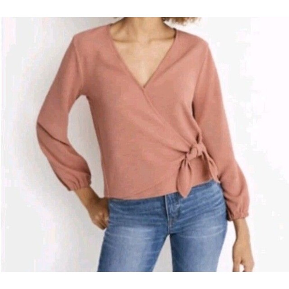 Madewell Women's XS Texture & Thread Orange Salmon Crepe Wrap Blouse Long Sleeve